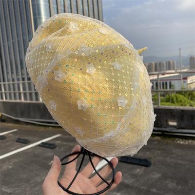 Ladies New Beret Sequined Flower Painter Retro Fashion Hollow Hat