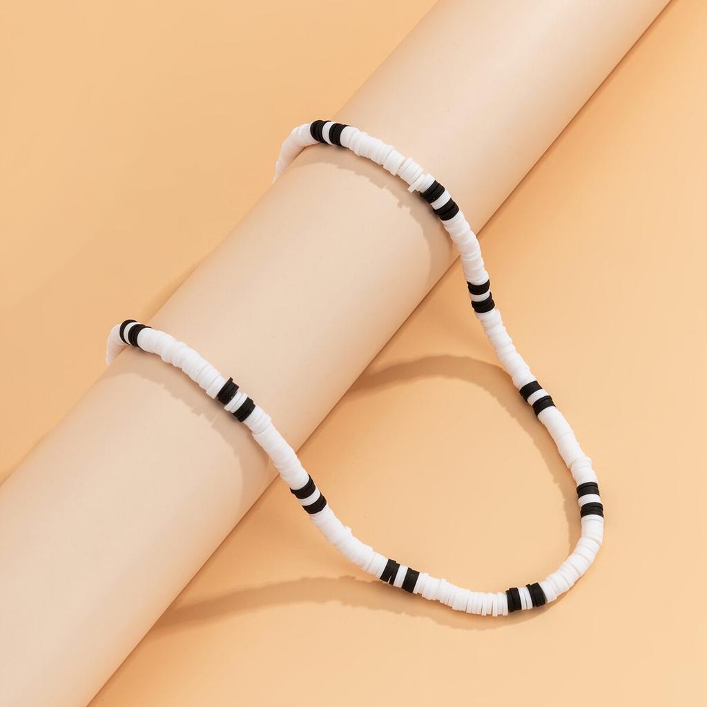 Collana girocollo Boho Semplice in Argilla Polimerica Bianco e Nero per Donne Uomini Estate Vintage Corta Catena Clavicola Gioielli da Festa Regalo