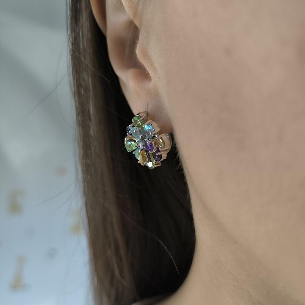 Серебряные серьги с натуральным аметистом 8.24ct, цитрином, хризолітом, топазом (2193227)