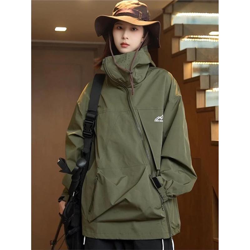 

Винтажный американский ветрозащитный анорак унисекс: С капюшоном, Непромокаемый, Косая молния для осени/зимы Extra Large зелёный