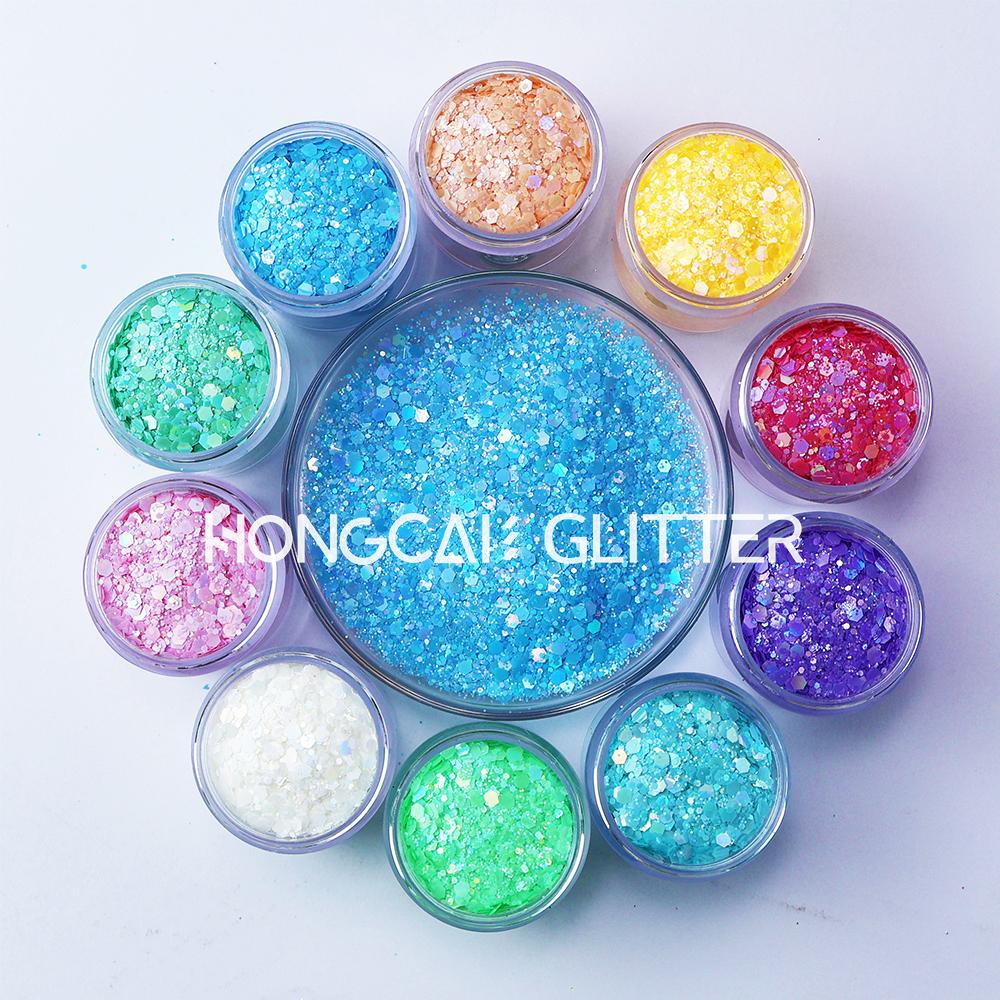 Bulk Holographic Macaroon Polyester Chunky Mixed Glitter for Epoxy Resin Crafts Tumblers Christmas Decorations