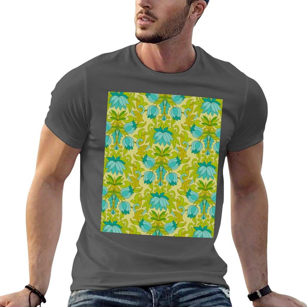 Turquoise And Green Leaves 1960s Retro Vintage Pattern Tshirt T Shirts For Unisex Pack White T Shirts Designer Tshirt