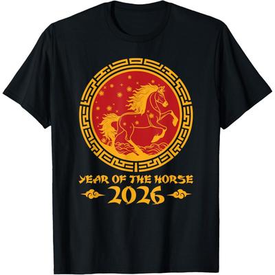 Chinesisches Neujahr des Pferdes 2026 Mond-Zodiak Streetwear Y2K T-Shirt Neujahrsparty T-Shirts Damenbekleidung Shirt Damenbekleidung