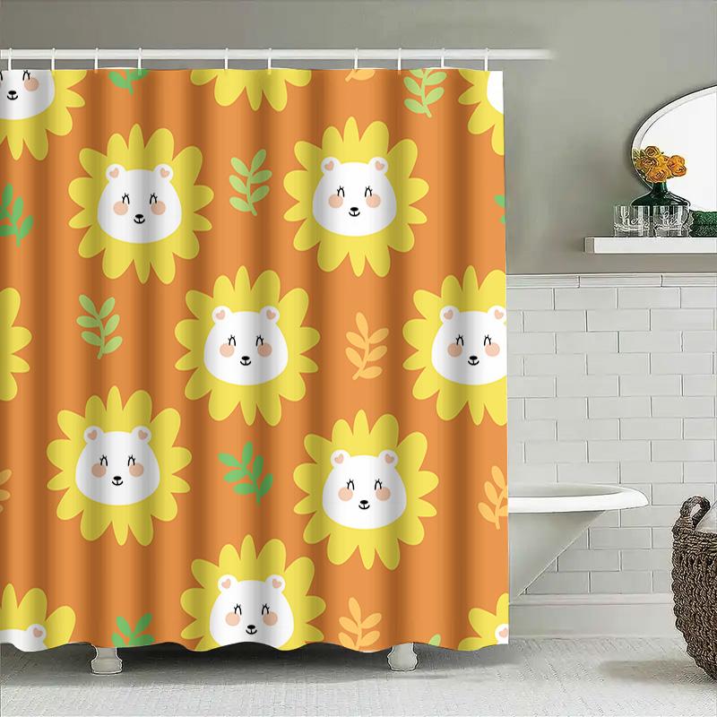 Vibrant Animal Print Shower Curtain For Bathroom Decoration Sunflower Bear Design In Multiple Sizes