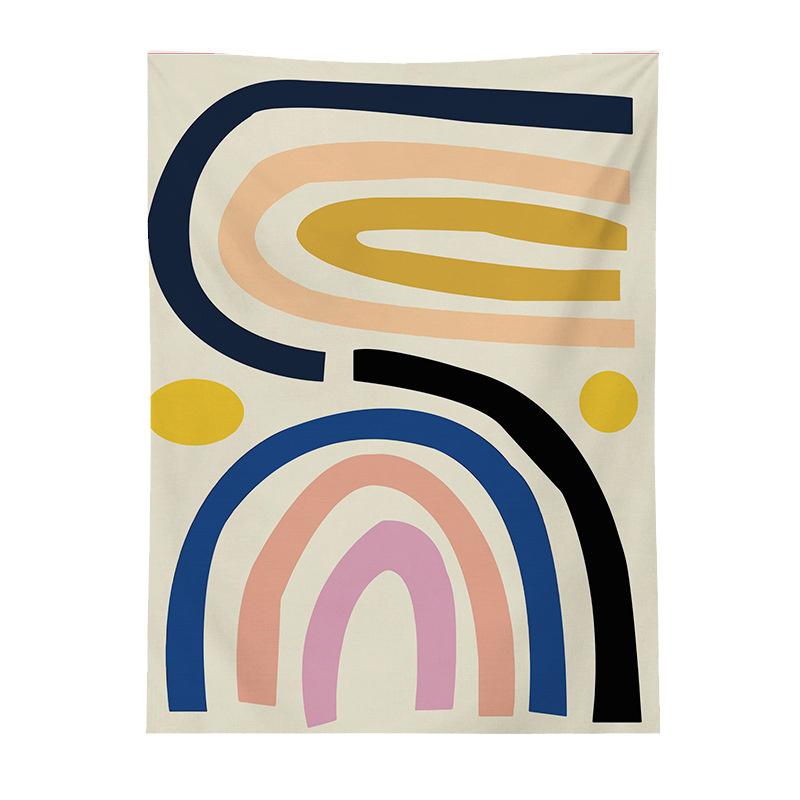 Geometric Color Block Printing Tapestry Rainbow Color Leaves Flowers Tapestry Landscape Tapestry
