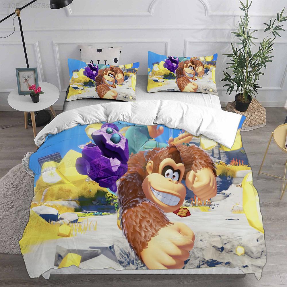 D-Donkey K-Kong B-Bananza Beddengoed Sets Enkele/Tweepersoons/Dubbele Maat Dekbedovertrek Set 2/3 Delige Sets Cadeaus voor Gamer Kinderen Volwassen Maat