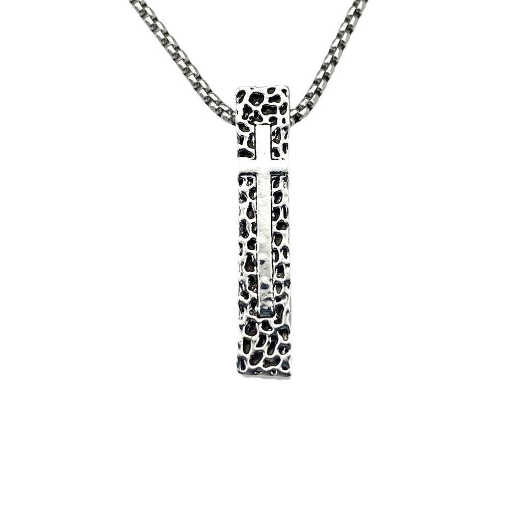 Vintage Titanium Steel Stone Grain Rectangular Cross Personality Simple Pendant Stainless Steel Necklace