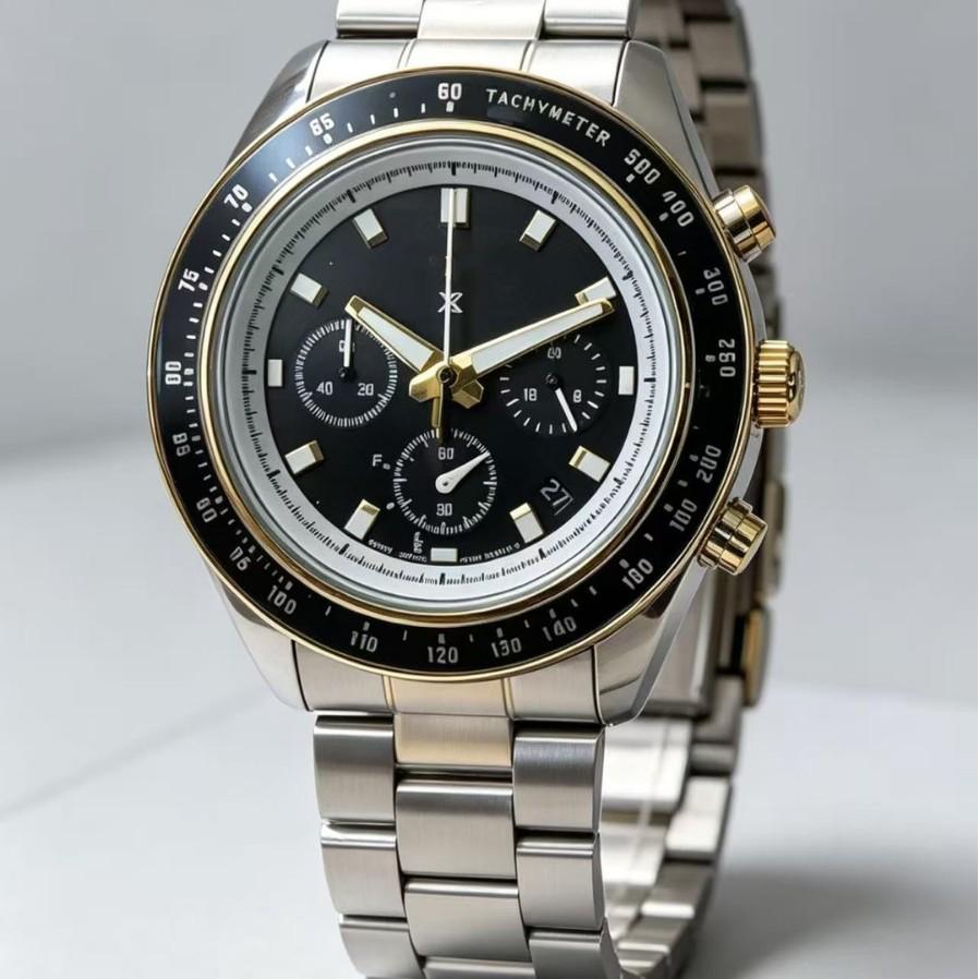 Men's Multifunction Quartz Watch 6-Hand Chronograph Waterproof Solid Steel Band