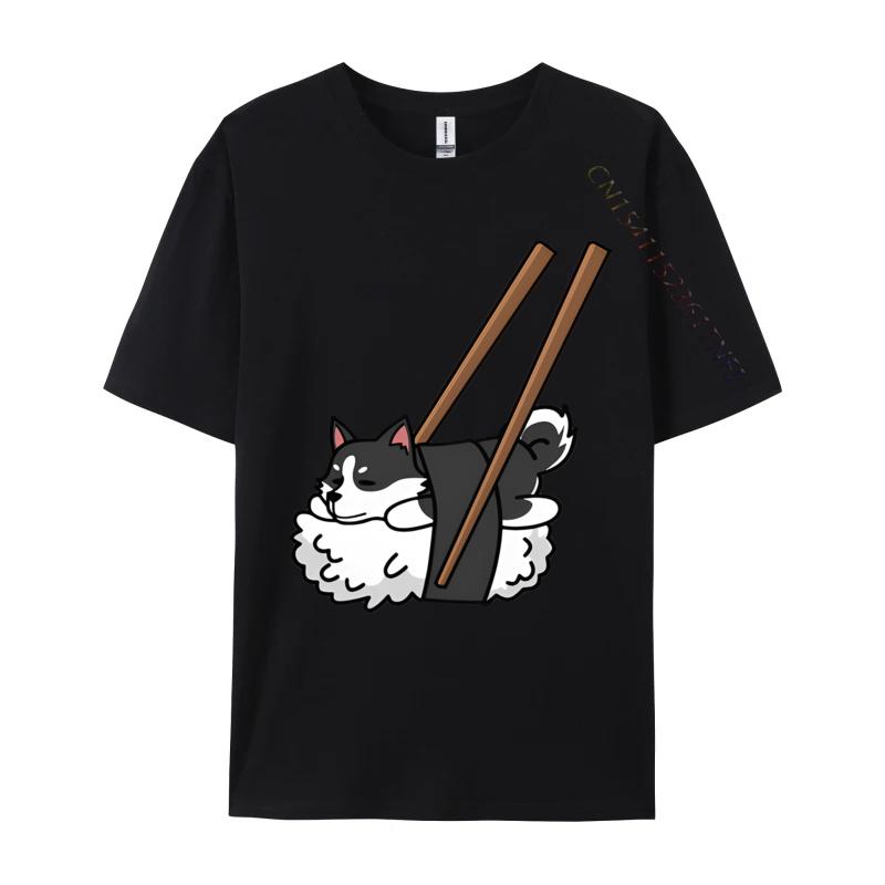 Comics Tees Cotton Men T Shirts Funny Sushi Siberian Husky Tshirt Vintage Tshirt Fashion T Shirt Men