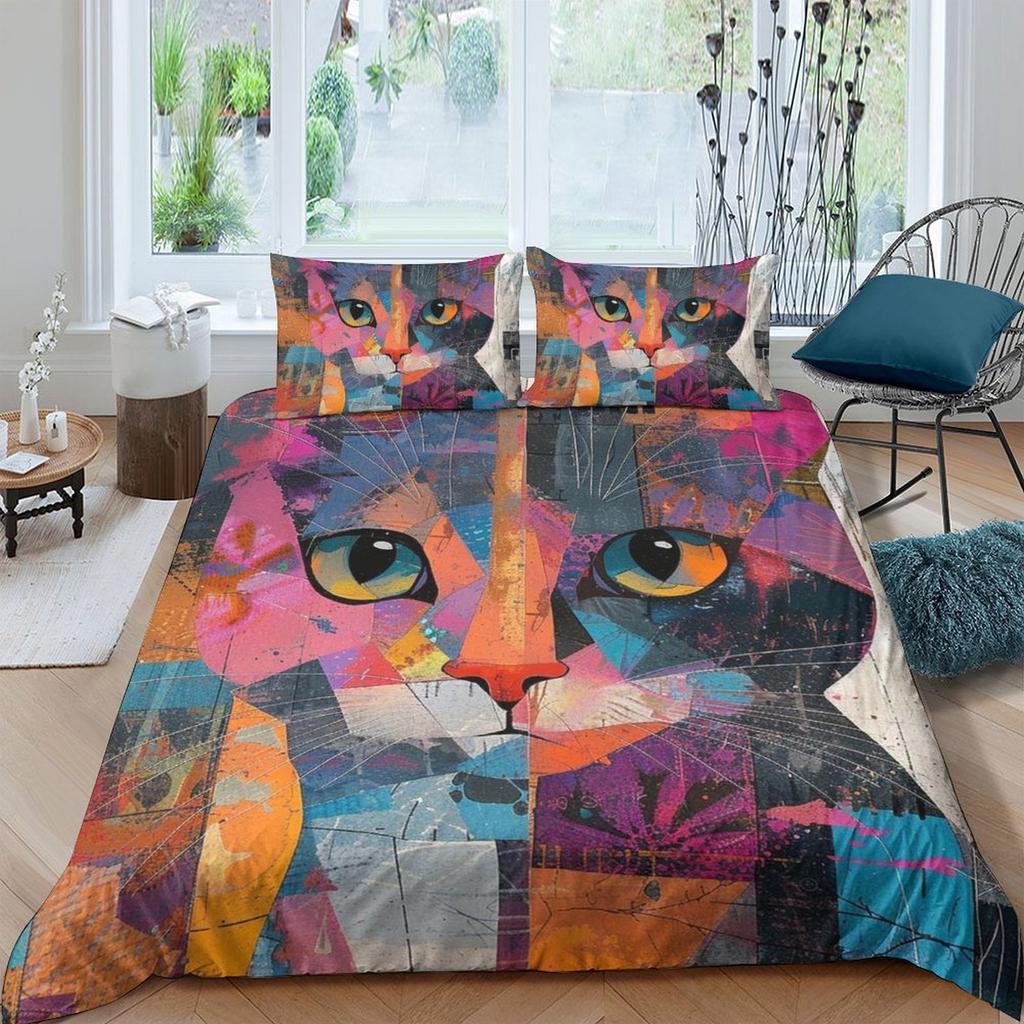 Comforter Cat Bedding Set Printed For Childrens And Adults Warm Soft Breathable And Comfortable