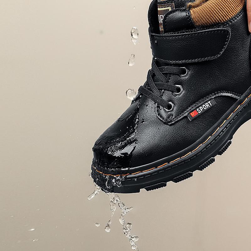 Genuine Leather Winter Boots For Boys Thick Warm Snow Shoes For Children Soft-soled Anti-slippery Teenager