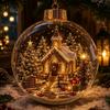 Vintage Winter Glowing Christmas Ball Ornament LED Warm Lights Snow House 3D Christmas Hanging Bauble Plastic Acrylic