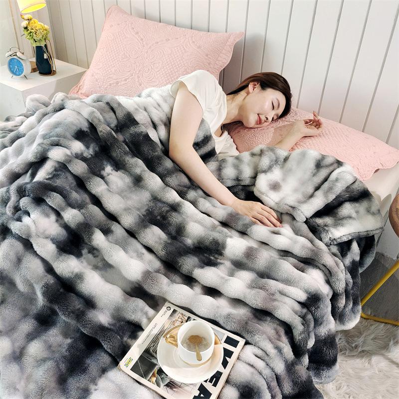 Super Měkký Šál Deka z Umělé Králičí Kožešiny Čtyřsezónní Teplý a Útulný, Mléčný Fleece Klimatizační Deka Šál Deka