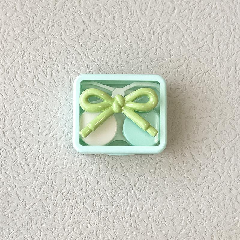 Candy Color Contact Lenses Box Cute Bow Portable Contact Lens Case with Tweezer Suction Stick Set for Travel Kit Holder