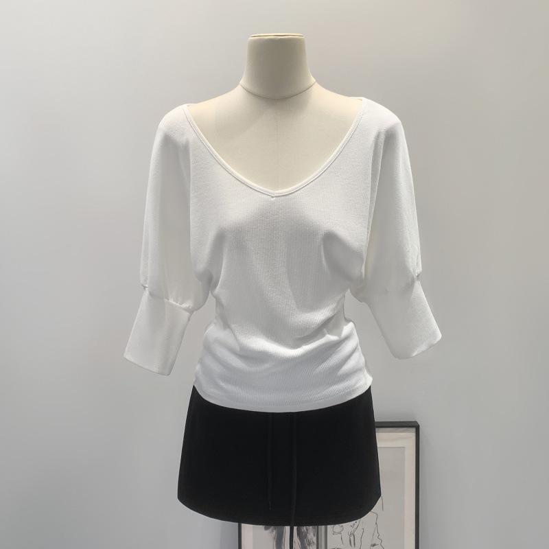 

Women s Gray Waist-Cinched Batwing Top - Summer 2026, Three-Quarter Sleeves, Loose Fit, Slimming Style Extra Large (XL) белый