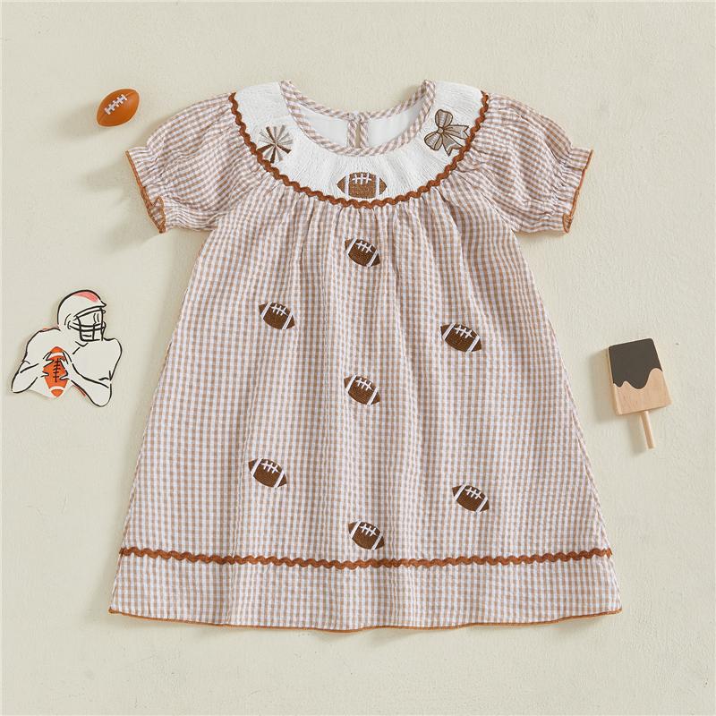 

Baby Girl Dress for Summer Toddler Kids Short Sleeve Loose Fit Embroidered Plaid Dress Girl Dress for Child 18-24M