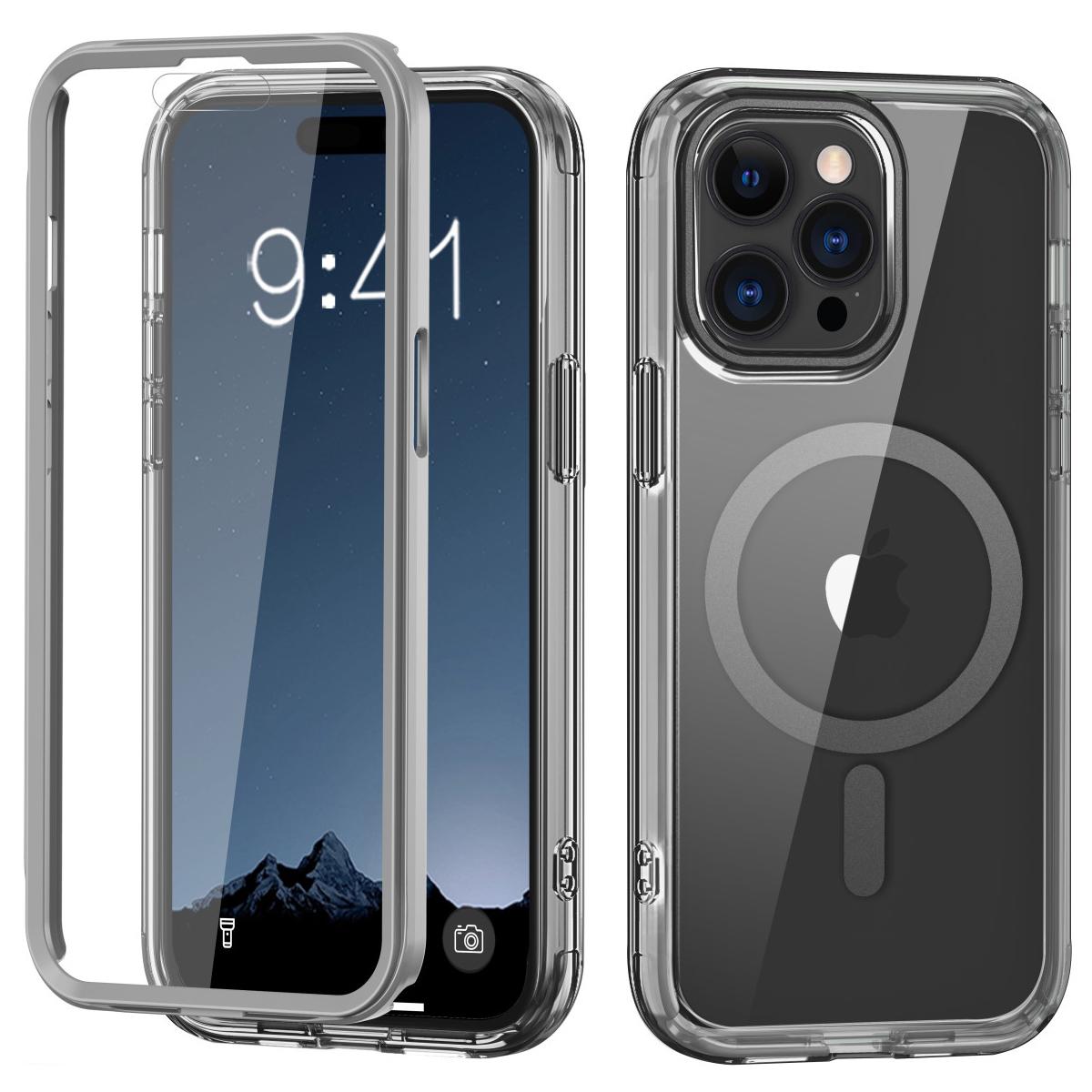 

For iPhone 16 Pro Magnetic Case PC+TPU+PET Drop-Proof Clear Phone Cover Grey
