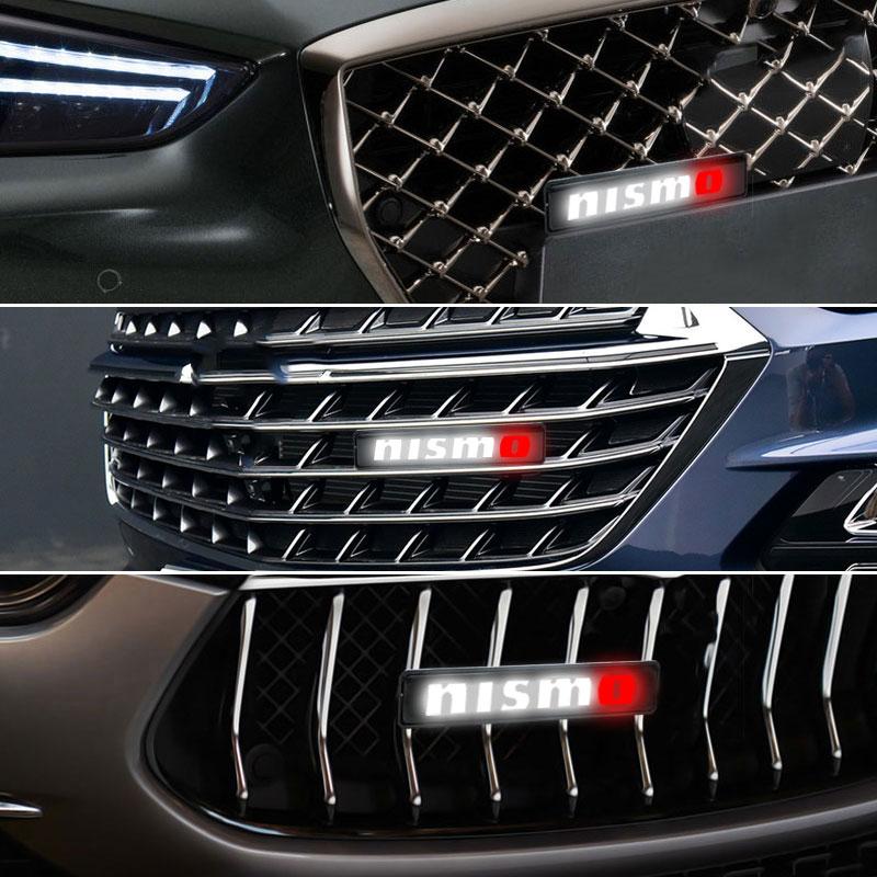 1 Stück Auto Dekoratives Licht LED Fronthaubengrill Emblem Abzeichen Dekoration für Nismo Nissan Juke Tiida Teana GTR 350Z 370Z 240SX Fairlady