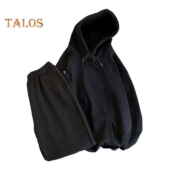 

2 шт./компл. мужской спортивный костюм с капюшоном, длинным рукавом, толстовка с завязками, большими карманами, однотонные спортивные штаны, комплект, универсальный стиль, спортивная одежда L чёрный