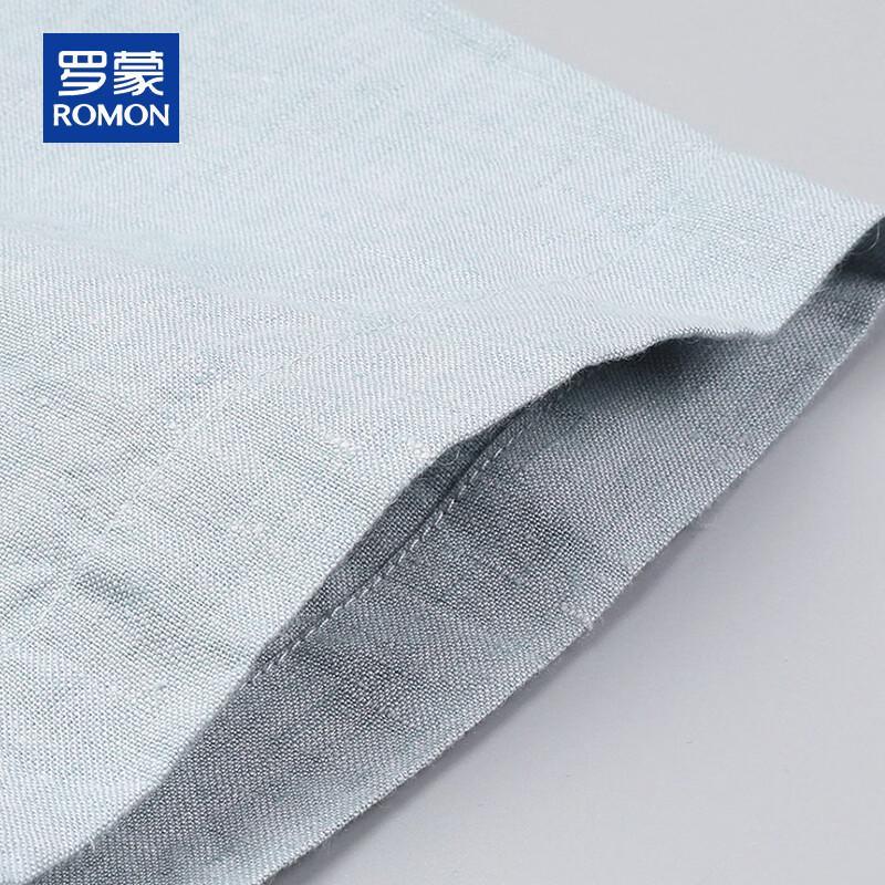 ROMON Men's 100% Linen Stand Collar Short Sleeve Shirt