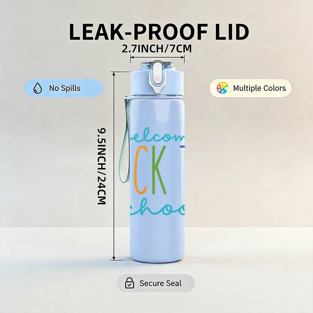 1PC Welcome Back To School Rainbow 750ml Color Plastic Sports Water Bottle Leakproof Flip Straw Lid Suitable for Sports Office Home Use
