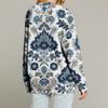 Women's Fashion Long Sleeve Print V-Neck Button Loose Cardigan Top