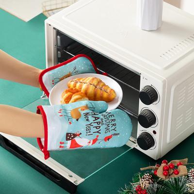 Xmas Thickened Oven Gloves Kitchen Cooking Baking Anti-Scalding Heat Proof Protected Microwave Oven Gloves