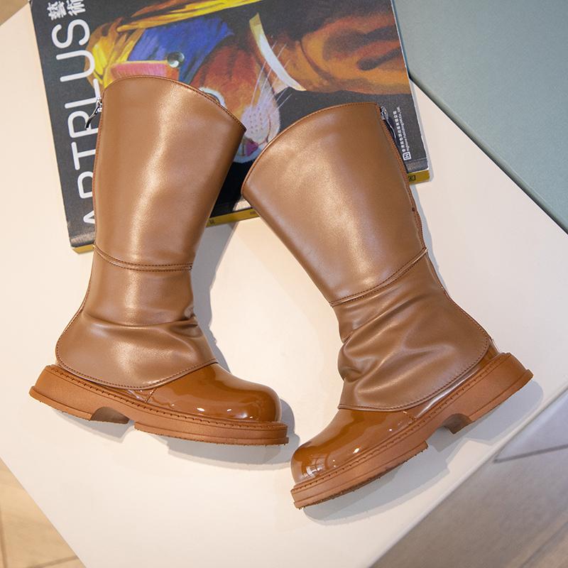 2024 New Simple Non-slip Children Fashion Versatile Soft Girls High Boots Chic PU Back Zipper Unique Elegant Kids Princess Boots