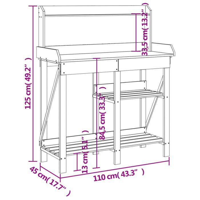 VidaXL Potting Bench with Shelves, Plant Stand with Rail and Drawer, Garden Furniture Patio Terrace , Wood 368431