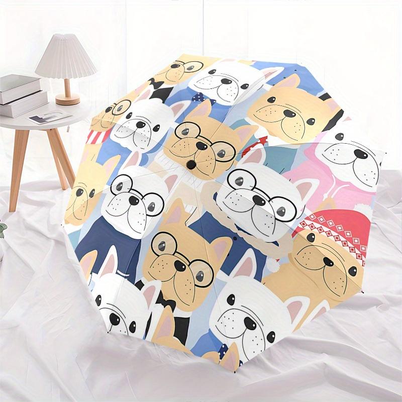 1pc French Bulldog Pattern Themed Umbrella, 8 Rib Frame,Automatic Opening 3 Fold Umbrella, Lightweight and Durable Couple Umbrella-195