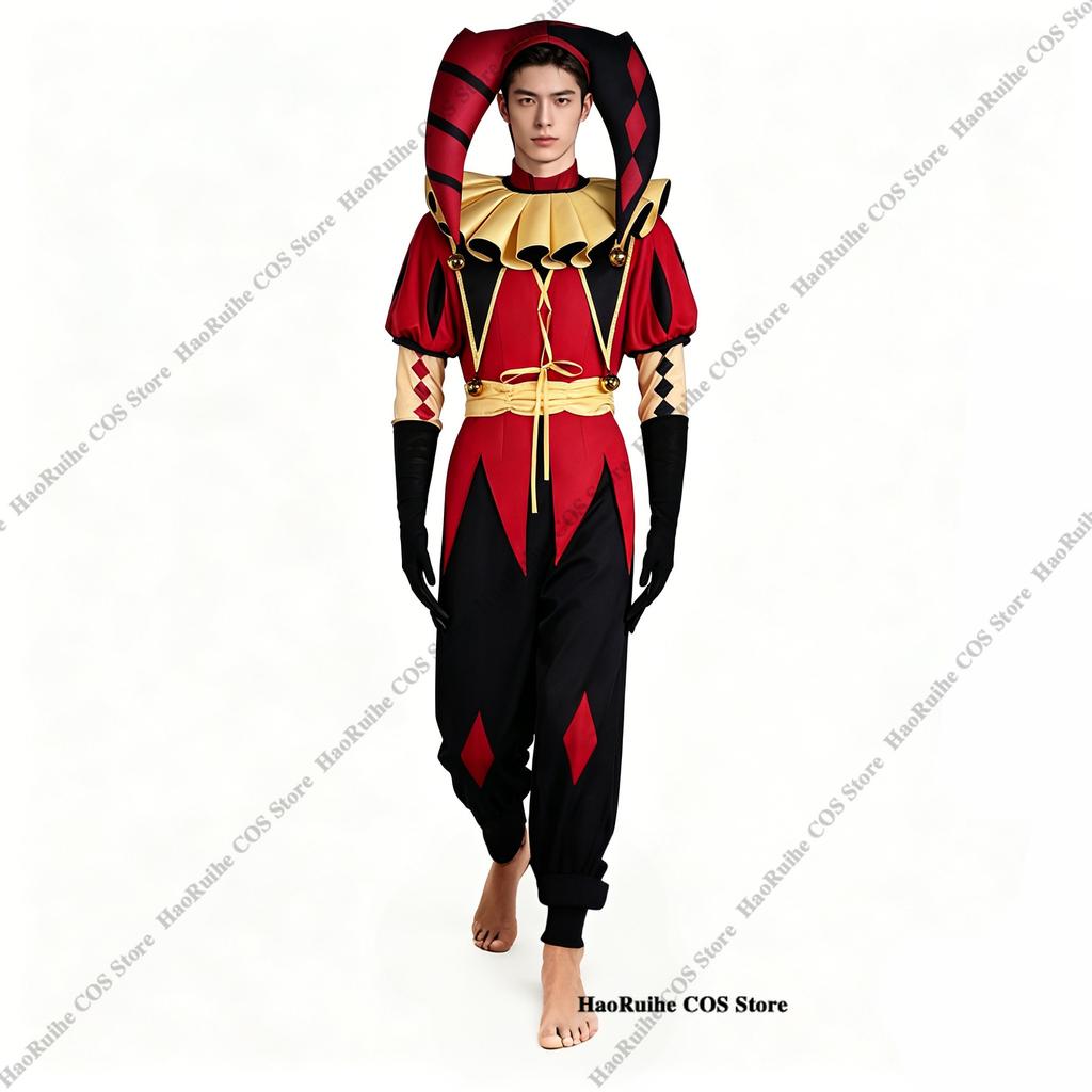 Le Cirque des Monstres Pierrot Clown Ensemble Complet Costume Cosplay Perruques Halloween Vêtements de Jeu de Rôle Vêtements Masque Chapeau Unisexe
