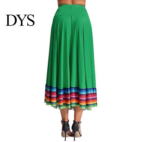 Grote Zwaaiende Zoom Rok Maxi Dames Volksdans Elastische Taille Spaanse Vrouwen Wijde Regenboog Mexicaanse Flamenco Optreden Kleurrijke Onderkant