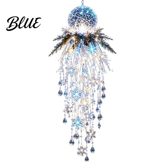 Santa Claus Snowman Decor Crystal Waterfall Christmas Lights, LED Warm White Pendant Festive Yard Decoration Light with Snowflake Droplets,