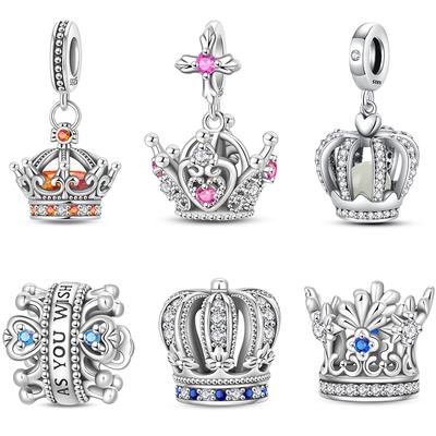 Original Copper Charm Beads Classic Crown Charm Pendant For Women Fit Diy Bracelet Necklace Birthday Jewelry Gift