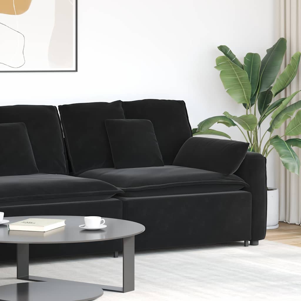 Modular Sofa End Module with Armrest and Cushions Black 100 Cm