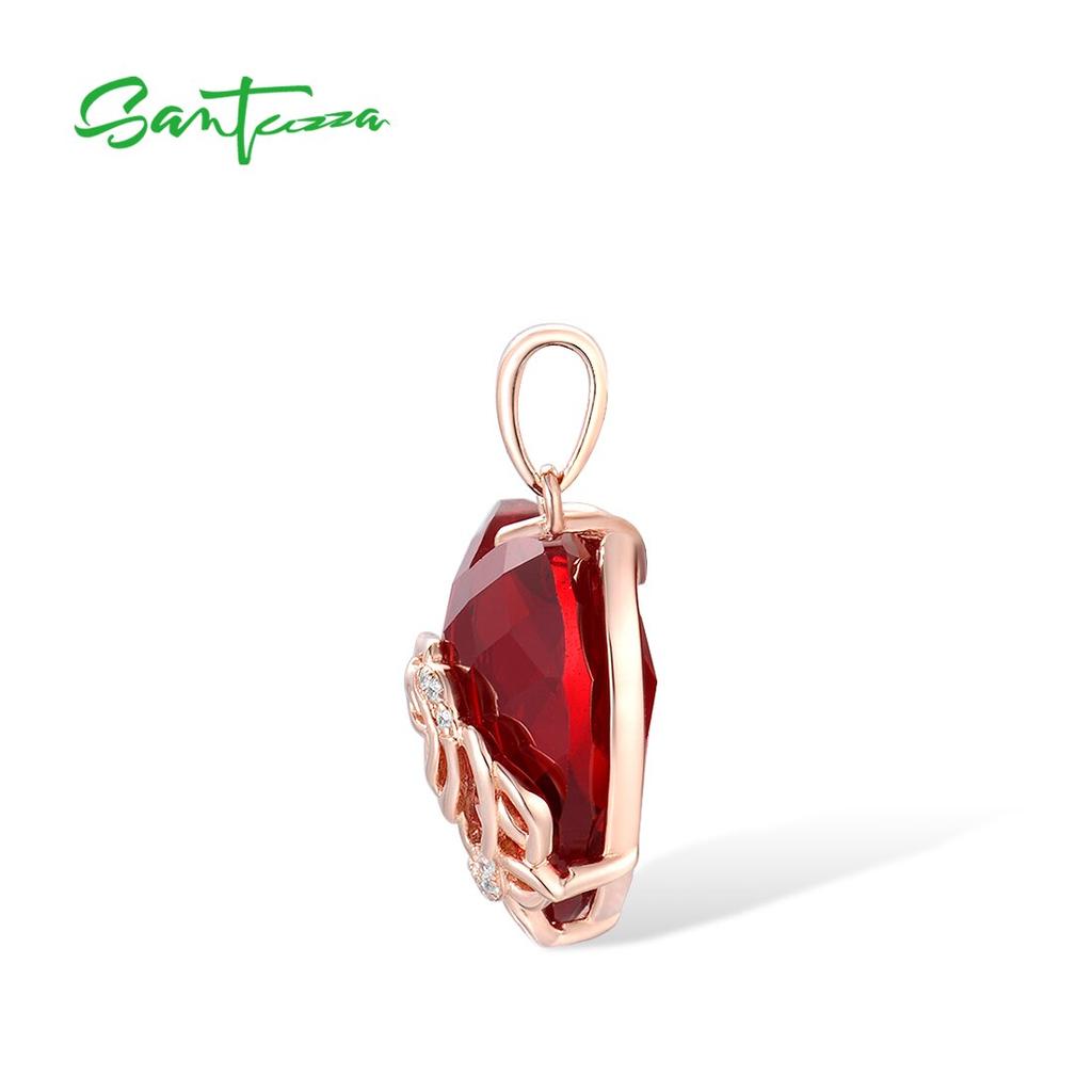Silver Pendant for Women Pure 925 Sterling Silver Red Stones White CZ Romantic Rose Heart Pendant Gifts Fine Jewelry