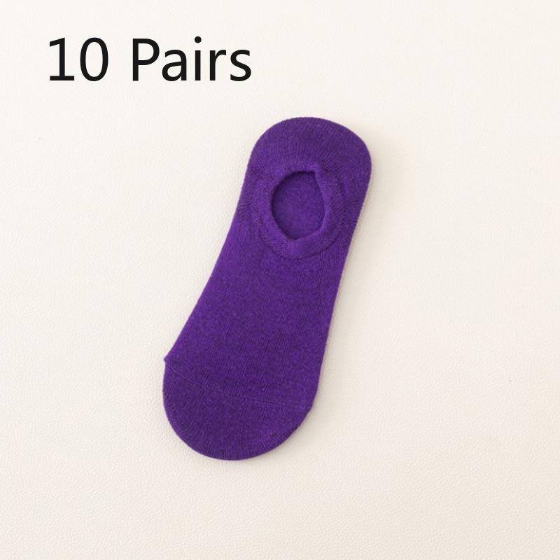 10 Pairs of Spring and Summer Models of Invisible Boat Socks Silicone Thin Mouth Does Not Fall Off the Heel Candy Colour Female Short Socks
