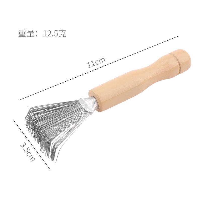 2 Stück Mini-Haar-Schmutzentferner-Bürste mit Metall-Drahtrechen, Holzgriff für den Heim- und Salongebrauch(Griff mit Rille)