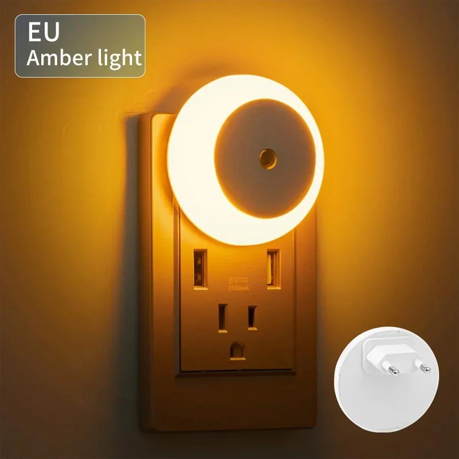 LED Night Light Smart Night Sensor Round Plug In Wall Night Lamp Home Bathroom Kitchen Hallway Staireway Bedroom Nightlight