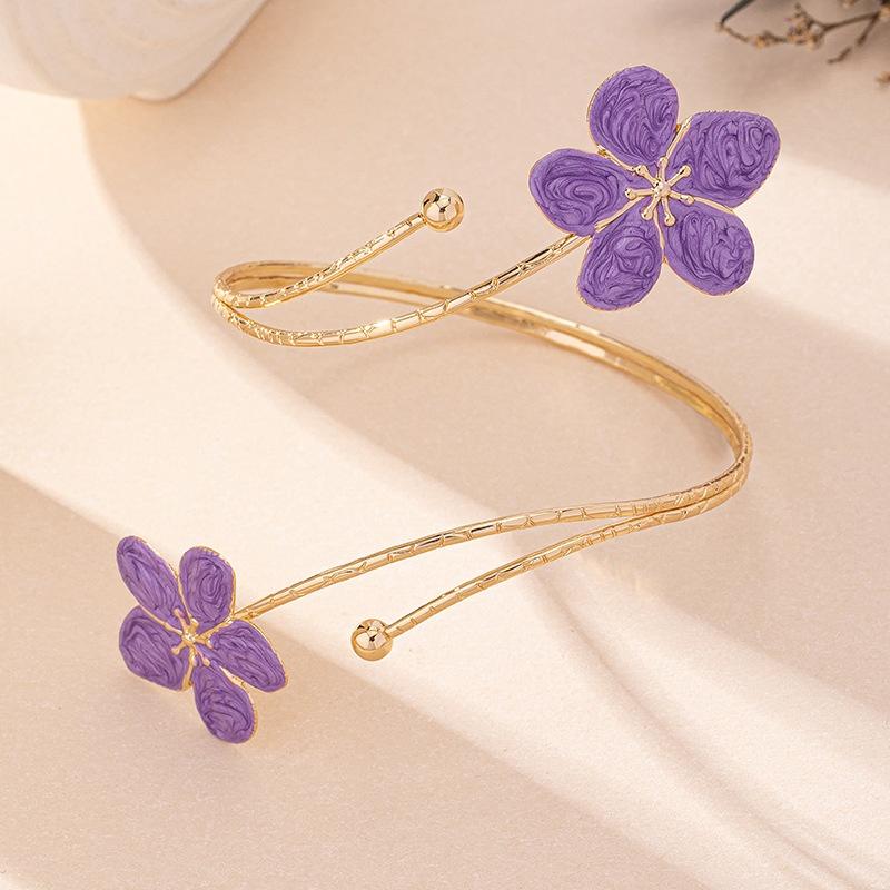 Elegant & Sexy Floral Open Cuff Armlet For Women Vintage Enamel Glaze Craft Flower Open Arm Ring Jewelry Gift