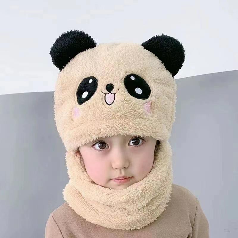

1-6 years old winter children s warm one-piece hat cute cartoon hat fleece thickened boys and girls hat scarf integrated