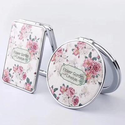 Alaska Leather Faux Makeup Folding Double-side Portable Mirror Flower Printed Magnifier