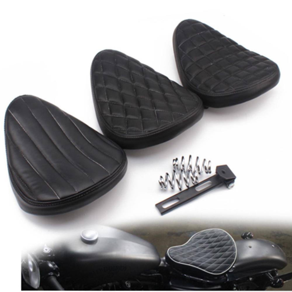 Motorcycle Leather Saddle Seat Retro Black Leather Solo Seat for Harley Custom Chopper Bobber Honda Yamaha Kawasaki Suzuki