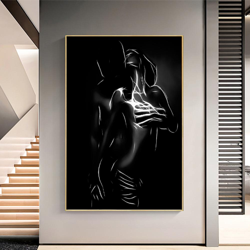 Nordic Canvas Painting Black and White Nude Couple Sexy Body Women Man Wall Art Poster Print Wall Picture for Room Home Decor