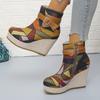 Women's Autumn Belt-Buckle Short Martin Boots, Leopard-Print Wedge Chelsea Style, Available In Large Sizes.