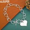 925 Sterling Silver Romantic Heart-Shaped Side Chain Charming Bracelet Gift Jewelry