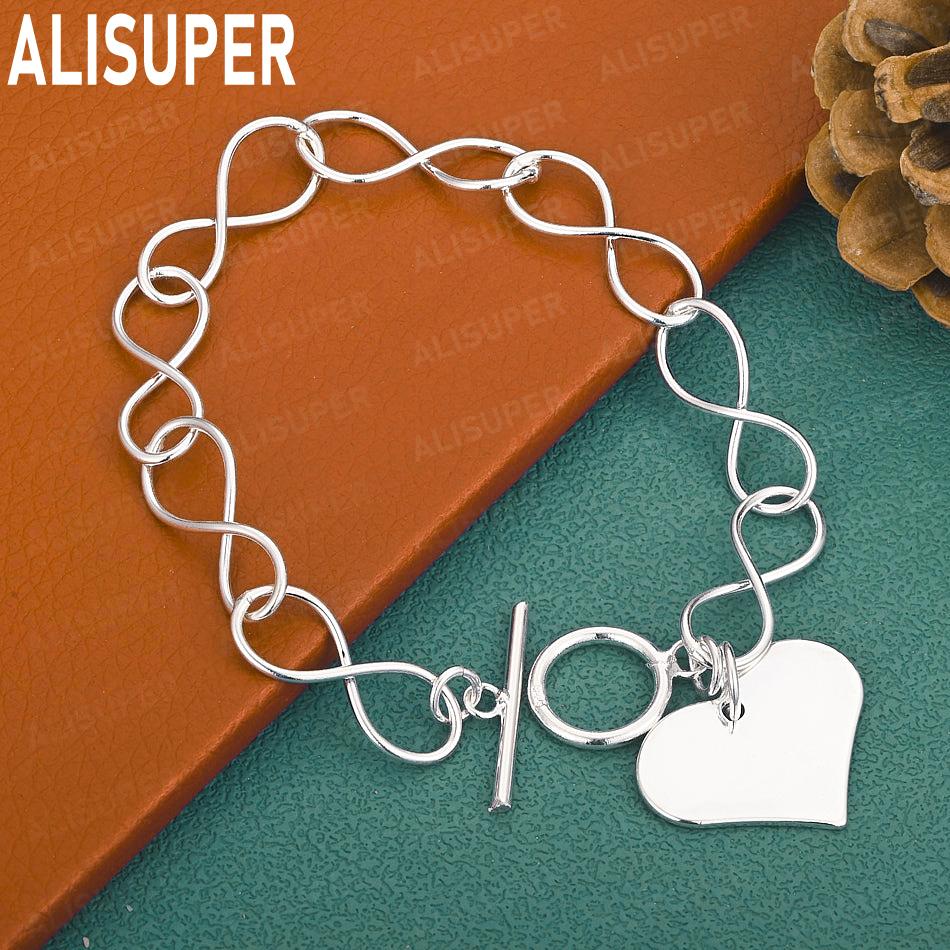 925 Sterling Silver Romantic Heart-Shaped Side Chain Charming Bracelet Gift Jewelry