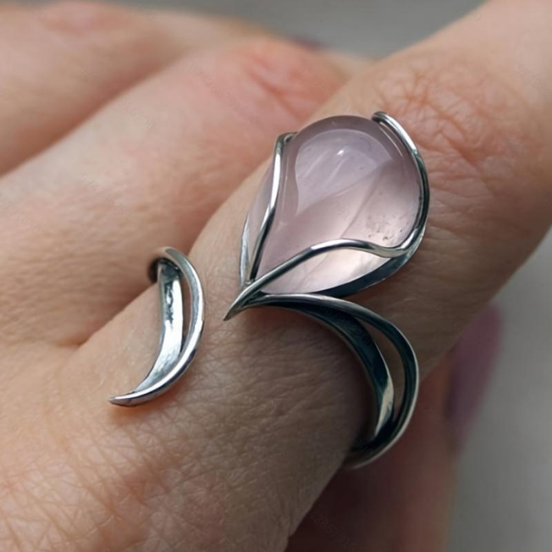 Vintage And Trendy Pink Color Teardrop Shaped Zircon Inlaid Open Ring, A Lovely Daily Holiday Accessory Gift For Women