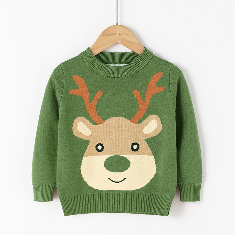 Children's Boys' Cartoon Pullover Knitwear Girls' Christmas Reindeer Sweater Young Ladies' New Year Autumn/Winter Woolen Knitwear