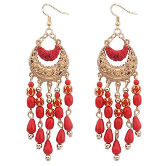 Women Retro Crescent Moon Ear Drops Dangles Tassel Hook Earrings Boho Style